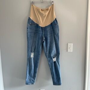 Indigo Blue Maternity Full Panel Belly Distressed Straight Leg Ankle Jeans 1x